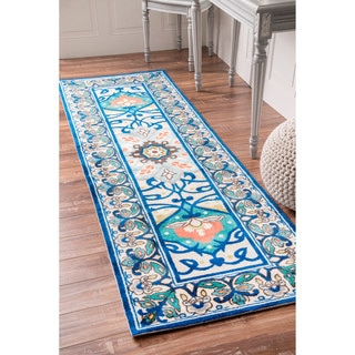 nuLOOM Modern Persian Printed Floral Blue Runner Rug (2'6 x 12')