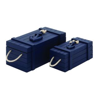 Blue Wooden Decorative Rope Box (Set of 2)