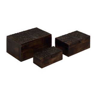 Wood 12-inch, 10-inch, 8-inchW Carved Box, (Set of 2)