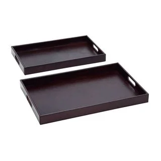 Wood Real Leather Serving Tray (Set of 2)