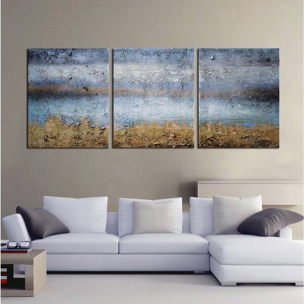 slide 2 of 7, 'Abstract 674' Gallery-wrapped Canvas 3-piece Hand-painted Art Set - Multi