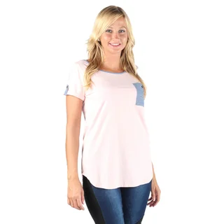 Hadari Women's Pink pocket color block T-shirt