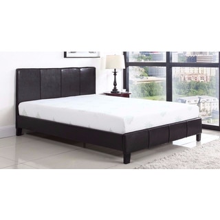 Deluxe Espresso Brown Bonded Leather Platform Bed with Wooden Slats