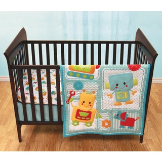 Baby's First Peek-A-Bot Multicolored 3-piece Crib Bedding Set