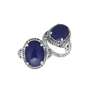 Handcrafted Sterling Silver Oval Lapis Gemstone Bali Ring (Indonesia)