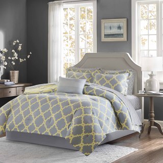 Madison Park Essentials Reversible Concord Grey/ Yellow Complete Bed and Sheet Set