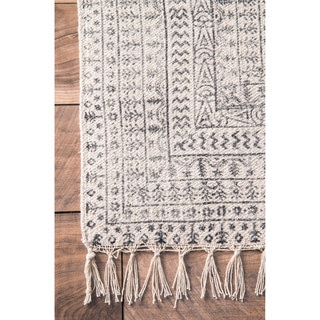 nuLOOM Handmade Flatweave Sparkling Cotton Fringe Ivory Rug (7'6 x 9'6)