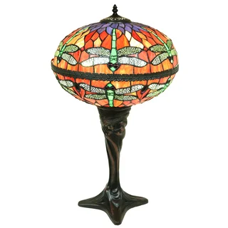 Zoelle 2-light Red Dragonfly Globe Stained Glass 18-inch Table Lamp
