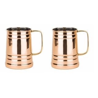 Old Dutch Solid Copper Brass-handle Tankards (Set of 2)