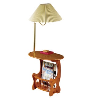 Coaster Company Brass and Oak Magazine Table with Built-In Lamp