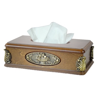 Classic Wood with Gold Plaque Tissue Box Holder