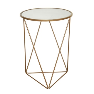 HomePop Metal Accent Table Triangle Gold Base Round Glass Top
