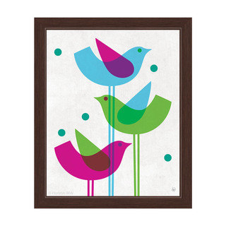 'Retro Blue Green And Purple Stacked Birds' Framed Graphic Wall Art