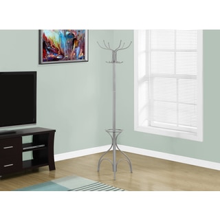 Silver Metal 70-inch High Coat Rack with Umbrella Holder