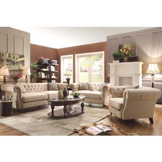 Mid-Century Posh Living Room Collection with Tufted Design and Nailhead Trim