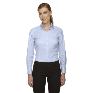 Wrinkle-Free Women's Cool Blue 808 Two-Ply 80'S Cotton Taped Stripe Jacquard Shirt
