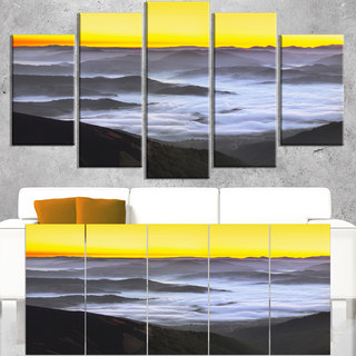 Yellow Sky and Foggy Mountains - Landscape Wall Art Canvas Print