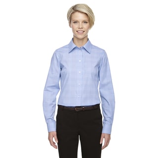 Crown Women's Collection Glen Plaid White/Light Blue Shirt