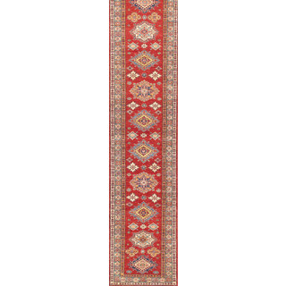 Pasargad Kazak Hand-knotted Red-blue Lamb's Wool Runner Rug (2' 9 x 13')
