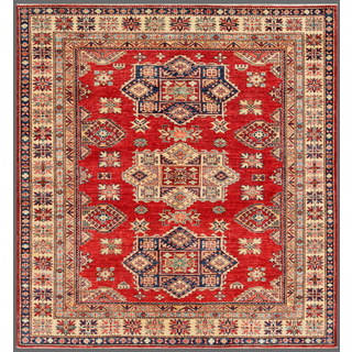 Pasargad Kazak Hand-knotted Rust-ivory Lamb's Wool Area Rug (6' x 7')