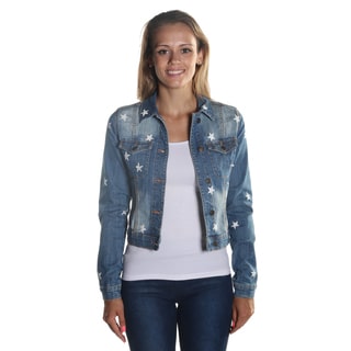 Hadari Women's Classic Collar Denim Long Sleeve Button Down Jacket with Star Print Pattern and Frontal Pockets