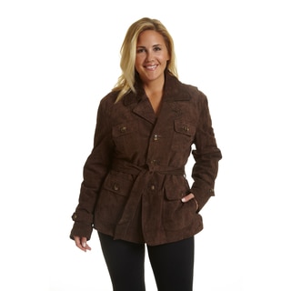 Excelled Women's Plus-size Notch Collar Suede Jacket
