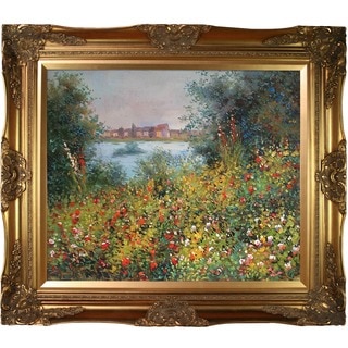 Claude Monet 'Flowers at Vetheuil' Hand Painted Framed Canvas Art