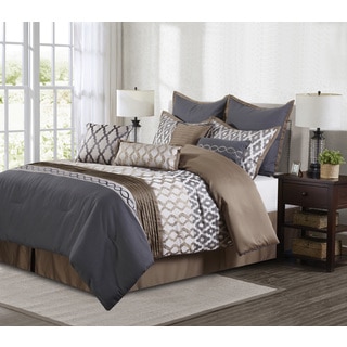 Caval Grey and Brown 10-piece Polyester Comforter Set