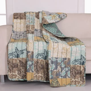 Elle Blue and Brown 100-Percent Cotton Reversible Quilt Throw