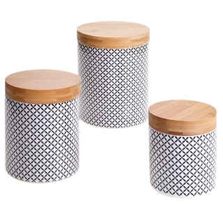Certified International Chelsea Red Floral Lattice 3-piece Canister Set with Bamboo Lids