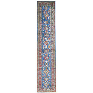 Hand-Knotted Tribal Design Super Kazak Runner Oriental Rug (2'8x13')