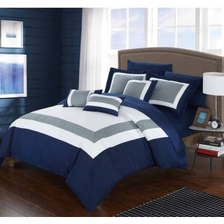 Chic Home Darren Navy 10-Piece Bed in a Bag Comforter with Sheet Set