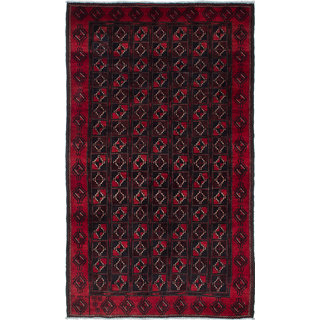 ecarpetgallery Hand-Knotted Finest Baluch Black, Red Wool Rug (4'5 x 7'4)