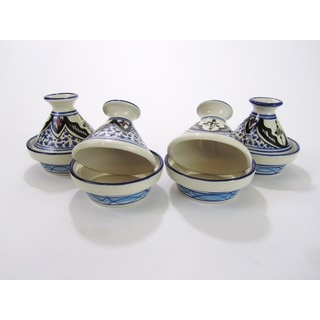Handmade Set of 4 Le Souk Ceramique Tibarine Mini Stoneware Tagines (Tunisia)