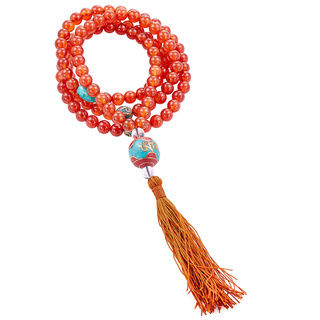 Cornelian and Crystal Om Mani Ball Tassel Necklace (Nepal)