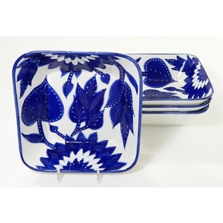 Handmade Set of 4 Le Souk Ceramique Square Jinane Stoneware Pasta/Salad Bowls (Tunisia)