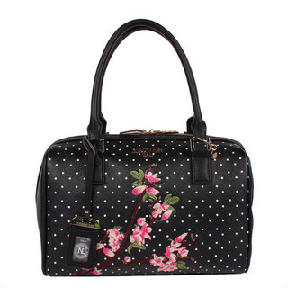 Nicole Lee Kayley Black Faux-leather Floral Embellishment Boston Handbag