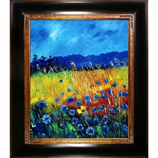 Pol Ledent 'Cornflowers 45' Hand Painted Framed Canvas Art