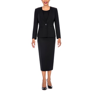 Giovanna Signature Women's Non-Collar 3-piece Black Polyester Suit