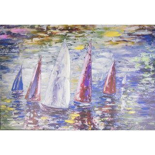Lena Owens 'Sailboats' 24 x 36 Canvas Art