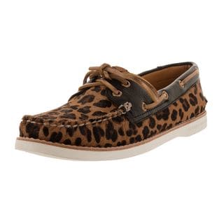 Sperry Women's Gold Leopard-print Leather Top-sider Boat Shoe