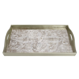 Manta Silvertone Glass and Wood Rectangle Tray