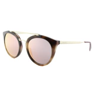 Prada PR 23SS USG5L2 Cinema Striped Dark Brown Plastic Round Yellow Rose Mirror Lens Sunglasses