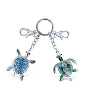 Puzzled Green and Blue Sea Turtle Sparkling Charm Key Chain