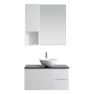 Ferrara White Wood/Glass 36-inch Single Vanity With White Vessel Sink and Mirror