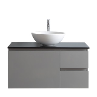 Ferrara Grey 36-inch Single Vanity With White Vessel Sink and Glass Countertop