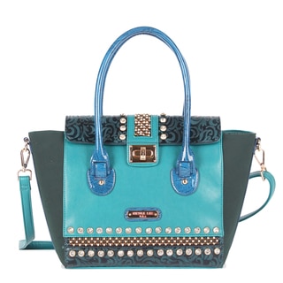Nicole Lee Noelle Glossy Blue Floral Accent Shoulder Handbag
