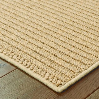 Solid Textured Stripe Loop Pile Sand/ Tan Indoor/Outdoor Rug (6' 7 x 9' 6)