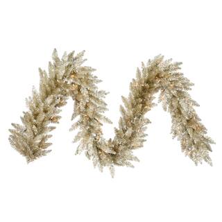 Vickerman Champagne 9-foot x 14-inch Garland With 100 Warm White LED Lights