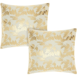 Mina Victory Luminescence Olive Leaves Ivory/Gold 18-inch Throw Pillow (Set of 2) by Nourison